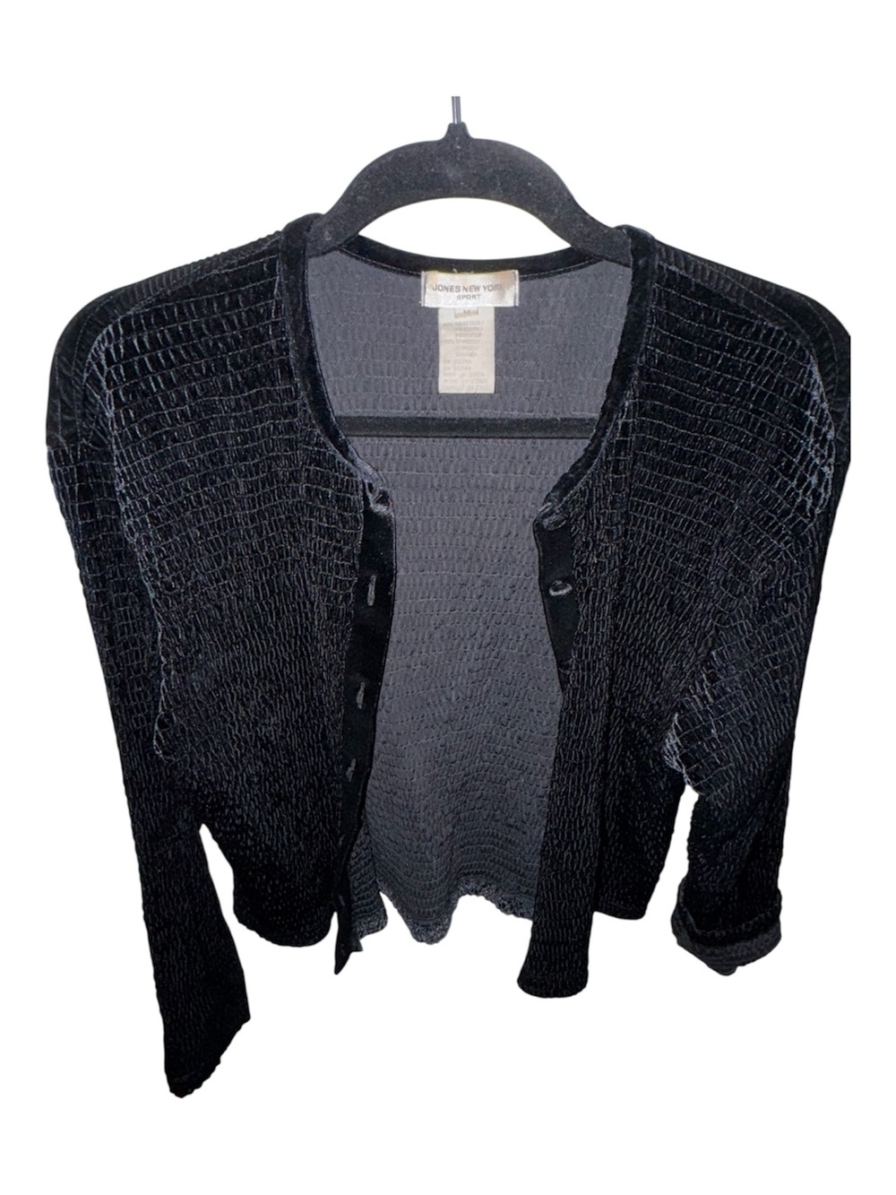 Jones New York Black Velvet-Textured Open-Front Cardigan